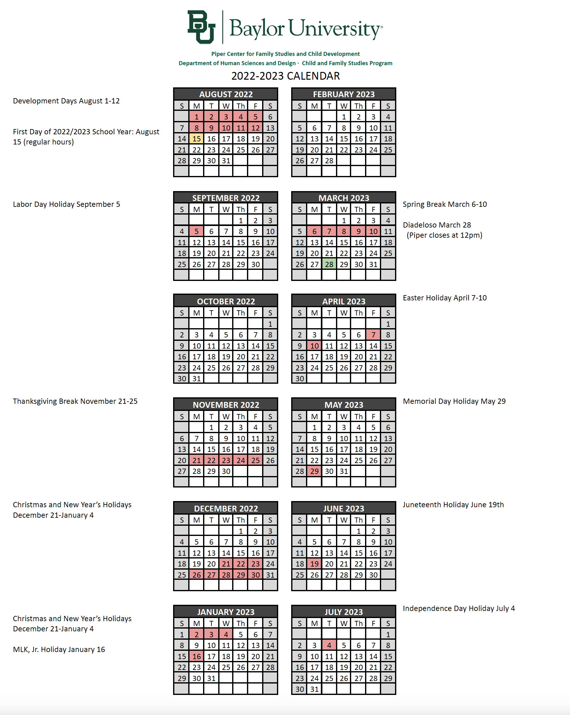 Calendar and Events | Piper Center for Family Studies and Child Development | Baylor University Calendar and Events | Piper Center for Family Studies and Child Development | Baylor University